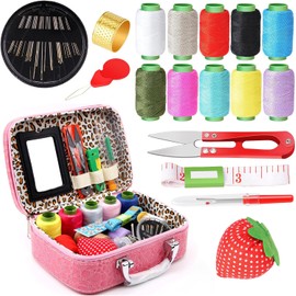 Kit de Costura 13 Piezas,Portátil Kit Coser Profesional con Tijeras,Perfecto para Uso Familiar/de Viaje/Adulto/Principiante/Emergencia, Coser-Alfileres de Costura,Costurero de Viaje-Producto (rosa)