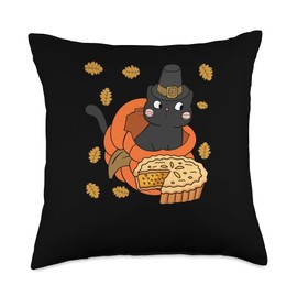 Pilgrim Costume Thanksgiving Shirt Turkey Meat Pilgrim Black Cat Pumpkin Pie Thanksgiving Day Fall Autumn Throw Pillow, 18x18, Multicolor