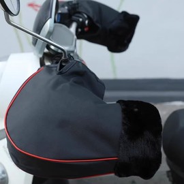HKSICHENGKEJI Motorcycle Plush Handlebar Gloves Muffs Winter Waterproof Thermal ATV Scooter Grip Gloves Hand Muffs with Reflective Strip Thick Windproof Snowmobile Motorbike Handle Hand Warmer Cover