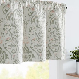 jinchan Blackout Valance Floral Curtain for Kitchen Living Room Room Darkening Vintage Country Farmhouse Valance Damask Medallion Printed Window Treatment Rod Pocket 1 Panel 16 Inch Green