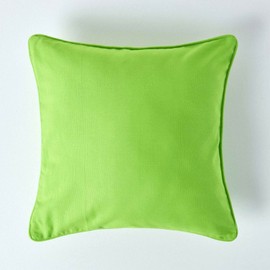 HOMESCAPES - 100% Cotton Plain Green Cushion Cover- 45 x 45 cm Square - 18 x 18 Inches Bright Lime Green Sofa Cushion Pillow Cover - Washable