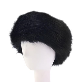 HugeDE Faux Fur Headband Winter Earwarmer Earmuff Fluffy Ski Hat Cold Weather Headband Fuzzy Hairband Head Wrap with Elastic Stretch for Women Black