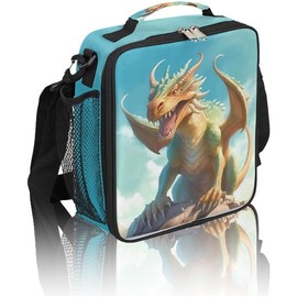 Dragon Lunch Box for Kids, Watercolor Animal Dragon Lunch Bag for Boys Girls, Reusable Insulated Waterproof Lunch Box with Adjustable Shoulder Strap Thermal Cooler Tote Bag for School Daycare Picnic
