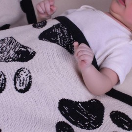 Little Dedi Small Pet Blanket - GOTS Certitied 100% Organic Cotton, Double Layer Plush Sherpa, Beige Jacquard Paw Knit, 30"x40", Ideal for Small Dogs and Cats - Soft and Warm