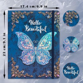 Ruled Journal Notebook, B5 3D Butterfly Embossed Hardcover Writing Journal with Elastic Closure Band, 192 Pages Lined Paper for School, Office, Home, 9" X 6.9" (Blue)