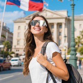 Cycling Sunglasses for Men and Women, Lightweight Mirrored Sports Glasses UV400 Protection, Eyewear for Running Hiking Beach (White-1Pcs)