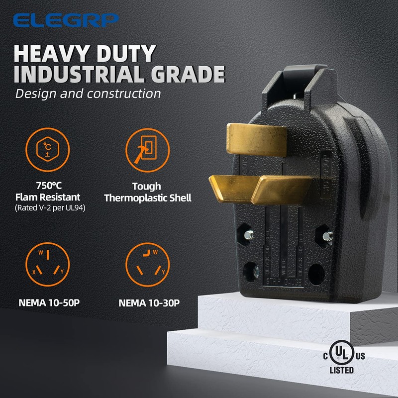 ELEGRP NEMA 10-30P & NEMA 10-50P Angle Plug, 4 Prong