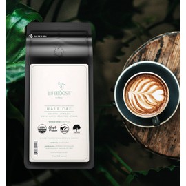 Lifeboost Coffee Half Caff Whole Bean Coffee - Low Acid Single Origin USDA Organic Coffee - Non-GMO Whole Bean Coffee Third Party Tested For Mycotoxins & Pesticides - 12 Ounces