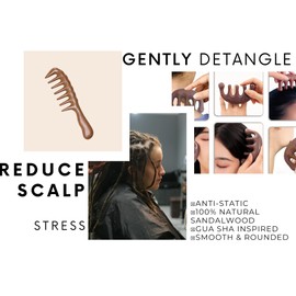 Large Loc Comb, Wide Tooth and Made with 100% Natural Sandalwood, Scalp Massager and Gua Sha, Anti-Static Hair Detangler Wooden Comb, Loc Styles for Unisex Use