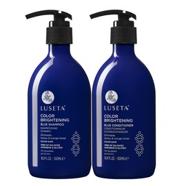 Luseta Blue Shampoo & Conditioner Set - Color Brightening for Brassy and Brunette Treated Hair, Revive Cool Tones, 2x 16.9oz
