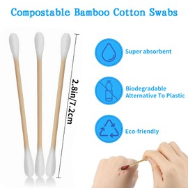 Bamboo Cotton Swabs 1200 Count, 100% Natural Cotton Buds 2.8 Inches Double Tips Cotton Swabs (12 Boxes * 100)