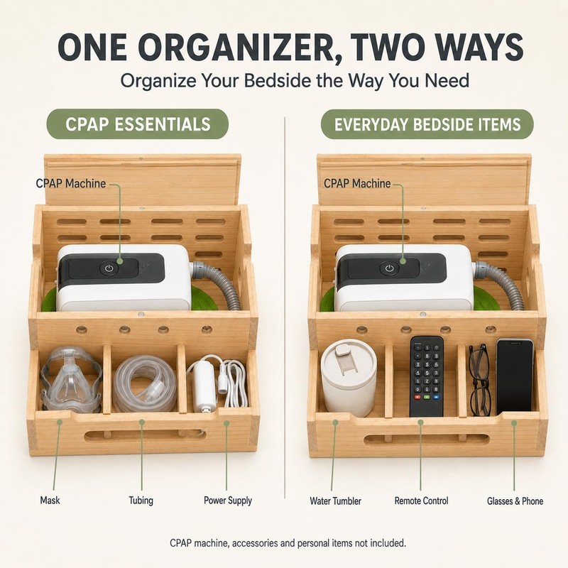 Wooden CPAP Organizer for Nightstand, Compatible with ResMed AirSense 10