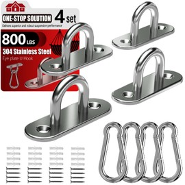 sprookber 304 Stainless Steel Pad Eye Snap Hooks, M6 Heavy Duty Ceiling Hooks, 800 lb Capacity Hammock Swing Hanging kit, Plant Hangers, Marine Hardware Staple Hook Loop with Screws, Set of 8(Oval)