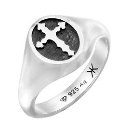 Kuzzoi 0604132624 Men's Silver Ring with Cross Symbol 925 Sterling Silver Signet Ring with Enamel Plate for Men in Ring Size 60 - 66