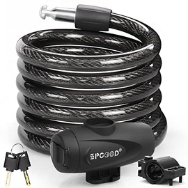 SPGOOD Bike Lock 1200mm/12mm with 2 Keys,Bicycle Lock with Mounting Bracket,Steel Cycling Cable Lock High Security,Lightweight Coiling Cable Lock for E-Bike,Bike,Scooter,Skateboard,Gate,Door,Fence
