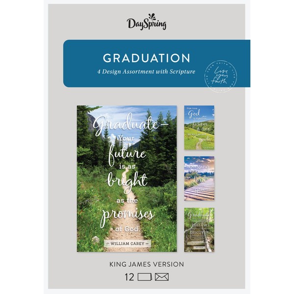 DaySpring - Paths Graduation - King James Version - 12 Boxed cards & Envelopes (4 Design Assortment with Scripture) - Graduate Your Future is as Bright as the Promises of God (J1336)