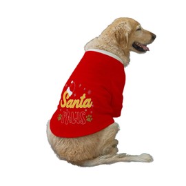 Ruse Pet Santa Paws - chamarra técnica de manga completa con cuello redondo y estampado de patas de Papá Noel para ropa de perro, ropa de invierno, cachorros gorditos, beagle, etc (mediano) (rojo navideño)