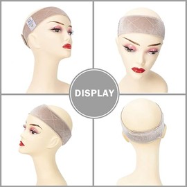 GEXWORLDWIDE Banda de sujeción para peluca GEX, de terciopelo flexible, ajustable, con 2 gorros (crema)
