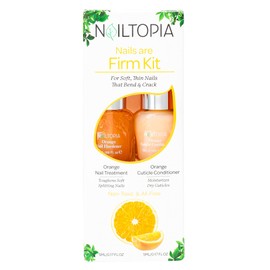 Nailtopia - Nails are Firm Kit, For Soft/Splitting Nails & Dry Cuticles - Plant-Based, Non Toxic, Bio-Sourced - Conditioning and Strengthening Superfood Treatment - Orange Extract (Clear) - 2 Pc