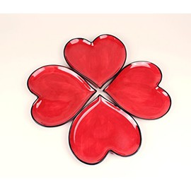 Cosmos Gifts Fine Ceramic Valentine Anniversary Happy Hearts Red Heart Shape Dessert Plates (Set of 4), 5-1/4"