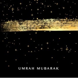 Umrah Mubarak Islamic Greetings Card - Black with Gold Brushstroke