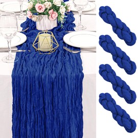 4 Pack 120 Inch Royal Blue Cheesecloth Table Runner Boho Rustic Gauze Sheer Romantic 10 FT Long Cheese Cloth Table Runner for Bridal Baby Shower Wedding Party Birthday Holiday Home Easter Decor