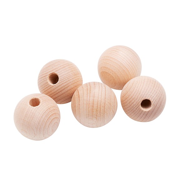 Wood Beads Natural halbgebohrt 5 Piece Globe 3.5 cm Hole 8 mm Polished Polished