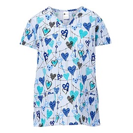 24/7 Comfort V-Neck Scrub Top with Pockets, Key to Heart Blue, Large