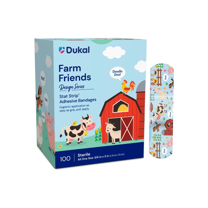 Dukal Design Series Farm Friends Adhesive Bandages with Stat Strip