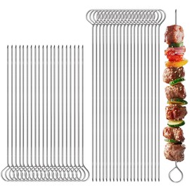 40 Stück Wiederverwendbar Fleischspieße Edelstahl,20 /25cm Rouladennadeln,Lebensmittelqualität Metallspieße,Rouladennadeln Edelstahl Rostfrei,Metall Grill Kabob für Fleisch,Garnelen,Obst,Gemüse