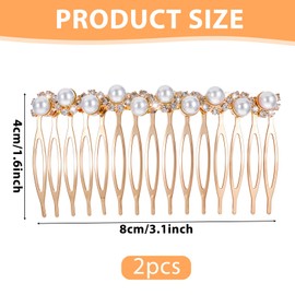 2Pcs Pearl Hair Accessories, Decorative Hair Combs for Women Accessories, Gold Pearl Hair Comb with Rhinestones, Hair Side Combs for Bridal and Wedding, Hair Combs for Women Decorative