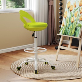 Giantex Drafting Chair Set of 2 with Back, Tall Office Chair with Footrest & Adjustable Height, Ergonomic Standing Desk Chair for Counter Height Desk, Home Kitchen, Green