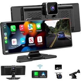 Apple Carplay Screen for Car,10.26" HD Portable Touch Screen Car Stereo Play Car Audio Receivers with Wireless Android Auto,4K Dash Cam/1080P Rear Camera,GPS Navigaton,Mirror Link,Bluetooth,FM,Siri