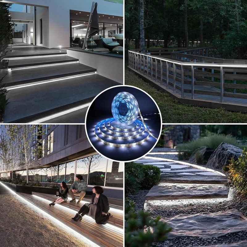 Solar LED Strip Lights Outdoor Waterproof 19.6FT 180 LED White