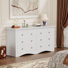 YESHOMY Dresser for Bedroom with 6 Drawers, Modern Chest of Drawers, Wooden Dressers, TV Stand for Living Room,Closet, Hallway (White)