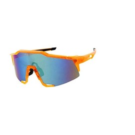 Dweebzilla Oversized Semi Rimless Sport Shield Wrap Around Aviator Sunglasses (Transparent Orange Frame, Blue Green Flash Lens)