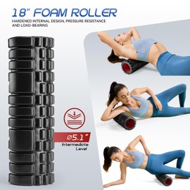 Krightlink Foam Roller High Density Foam Roller Set for Deep Tissue Muscle Massage, 18" Trigger Point Fitness Exercise Massage Roller, Self-Myofascial Release for Whole Body (Black)