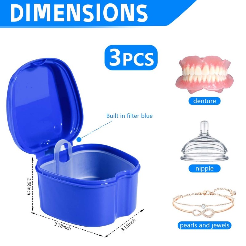 KISEER 3 Pack Colors Denture Bath Case Cup Box Holder