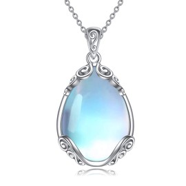 YAFEINI 925 Sterling Silver Moonstone Necklace Filigree Teardrop Pendant Necklace Jewellery for Women Girls (K-Filigree moonstone necklace)
