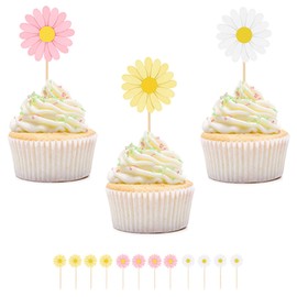 Gleemix Gänseblümchen Tortendeko 12 Stück, Mehrfarbig Blumen Cupcake Topper, Torten Deko Blumen für Happy Birthday Partydeko Hochzeitstorte (Rosa+Weiß+Gelb)