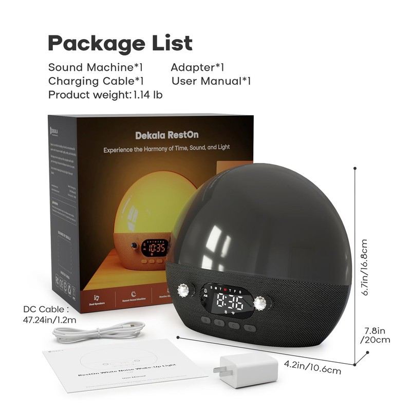 Dekala RestOnn Sunrise Alarm Clock Sunset Sound Machine 7-Day Programmable