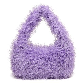 Faux Fur Fluffy Hobo Bag Furry Handbag Purse Y2K Fuzzy Tote Bag,Trendy Cute Plush Purse for Women (Lavender)