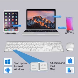 UrbanX Plug and Play Compact Rechargeable Wireless Bluetooth Full Size Keyboard and Mouse Combo for ROG Strix G17 Laptop supports Windows, macOS, iPadOS, Android, PC, Mac Smartphone, Tablet -White