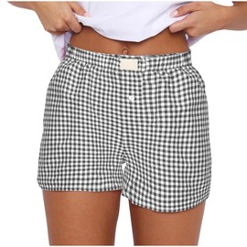 TISDEN Women Pajamas Shorts Y2k Elastic Waist Plaid Boxer Shorts Cute Gingham Sleep Lounge Bottoms Black