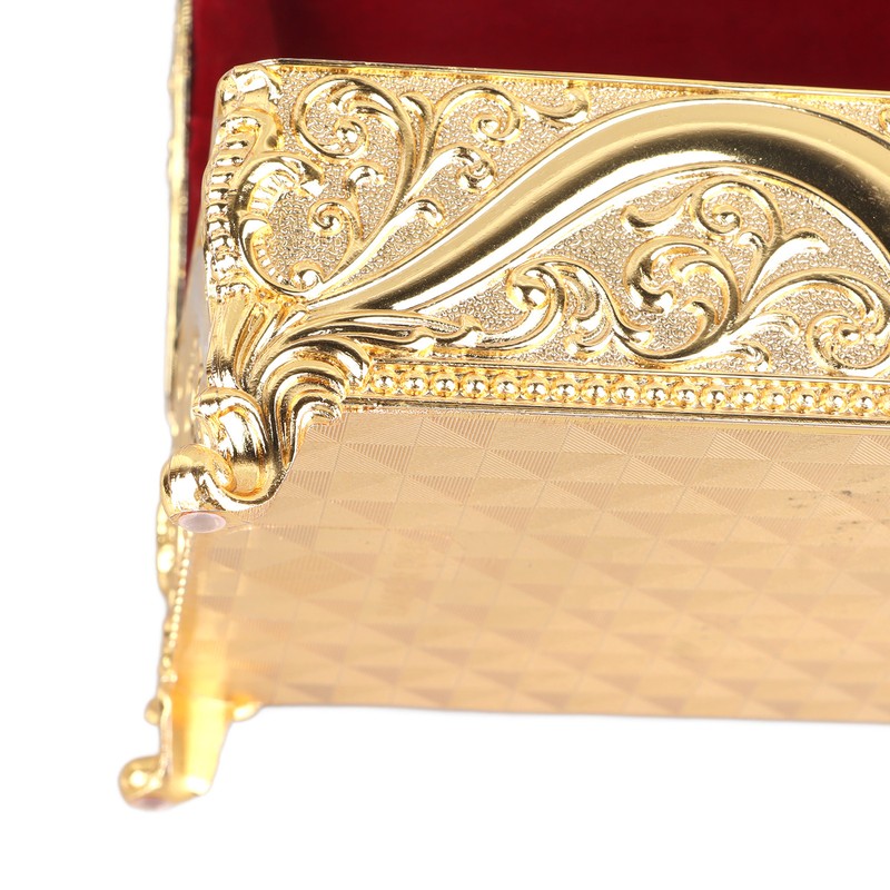 Vintage Metal Jewelry Box Rectangle Delicate Pattern Trinket Box with
