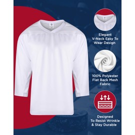 Exxact Sports Hockey Jerseys for Men, Hockey Practice Jersey Adult, Full Sleeve Hockey Blank Jersey, Ice Hockey Jersey (White, Adult Small)