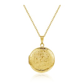 Zysta Vintage Charms Locket Chain for Photo Pictures, Silver Round / Heart Pendant for Opening with Flower Pattern Heart Pendant Amulet for Women Girls, Stainless Steel