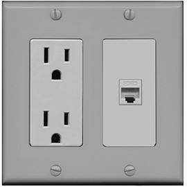 RiteAV - 15 Amp Power Outlet and 1 Port Cat5e Ethernet Decorative Type Wall Plate - Gray