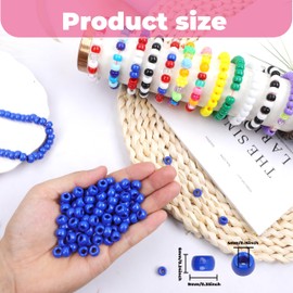KAKW Royal Blue Pony Beads for Bracelet 1000 Pcs Plastic Beads for Friendship Bracelets 6x9mm Large Hole Beads for Hair Braiding Small Beads Necklace Earrings Jewelry Making