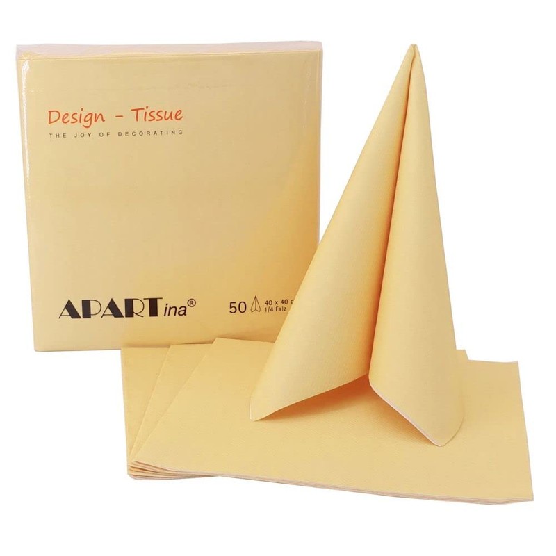 50 Apartina Napkins Fabric-Like Airlaid, Plain, Light Ochre Yellow, Size